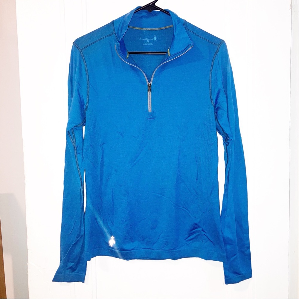 Smartwool lightweight cobalt bright blue base layer 3/4 zip size medium